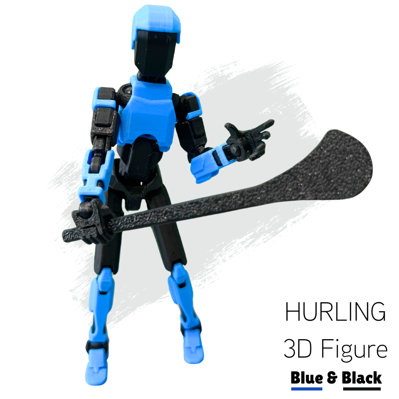 Blue and black hurling 3D figure on a white background