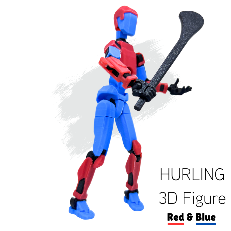 Red and blue 3D figure labeled 'Hurling 3D Figure' on a white background
