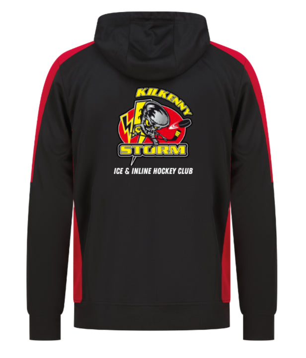 Black hoodie with red sleeves featuring Kilkenny Storm logo on a white background