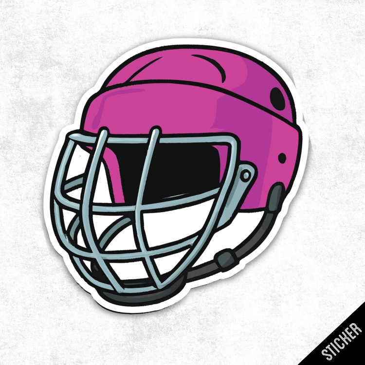 Pink hurling and camogie helmet sticker on a textured white background