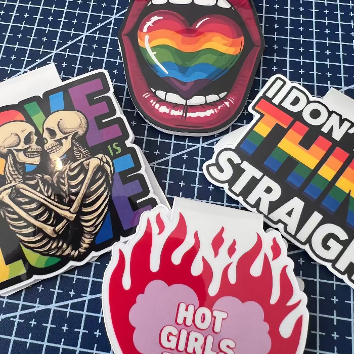 Collection of colorful stickers on a grid background