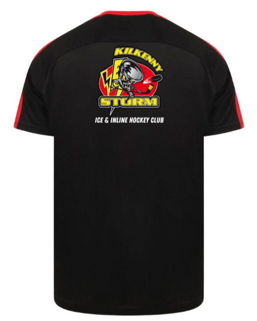 Black t-shirt with Kilkenny Storm ice and inline hockey club logo on the back