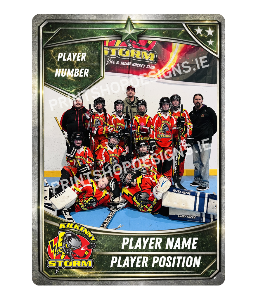 Hockey team photo with players in uniforms and a coach, framed by 'Kooky Sturm' branding.