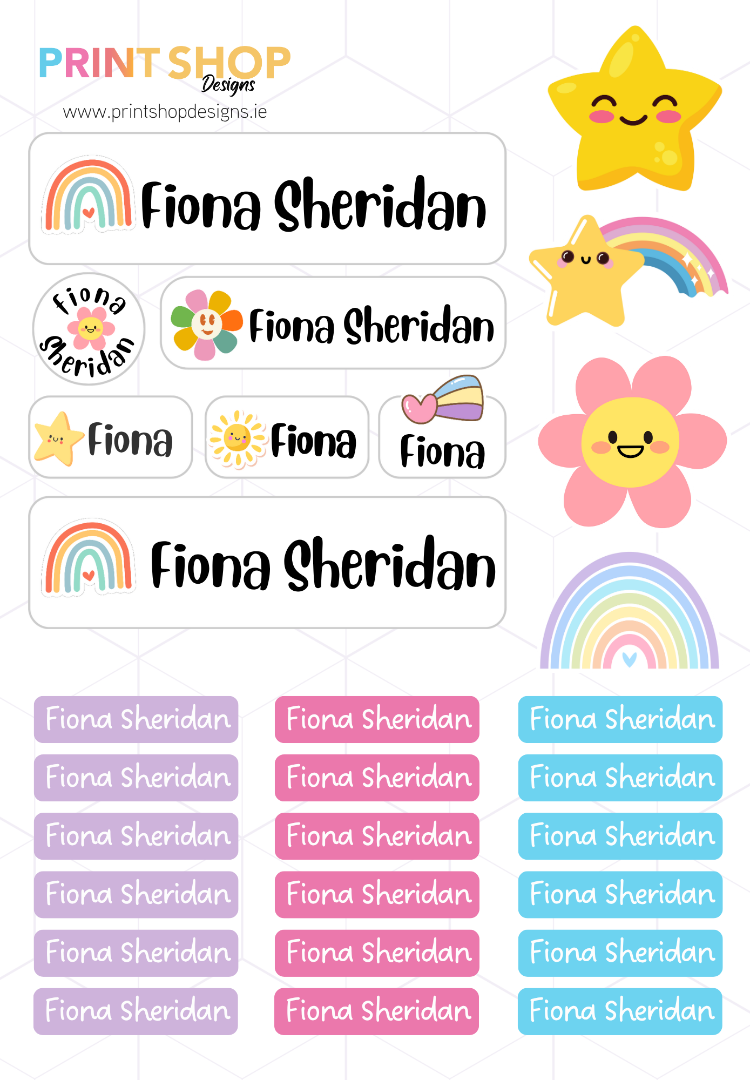 Stars and Rainbow Name Sticker Sheets