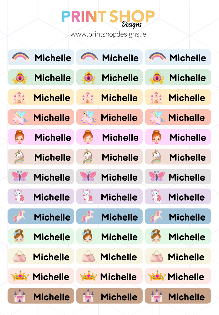 Princess Name Sticker Sheets