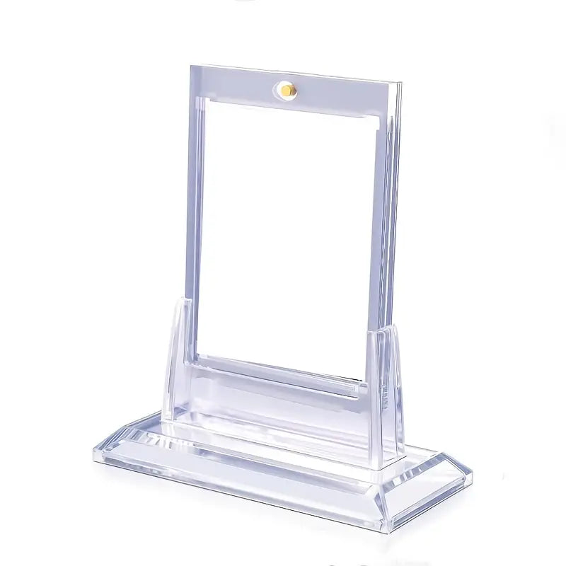 Clear acrylic display stand on a white background