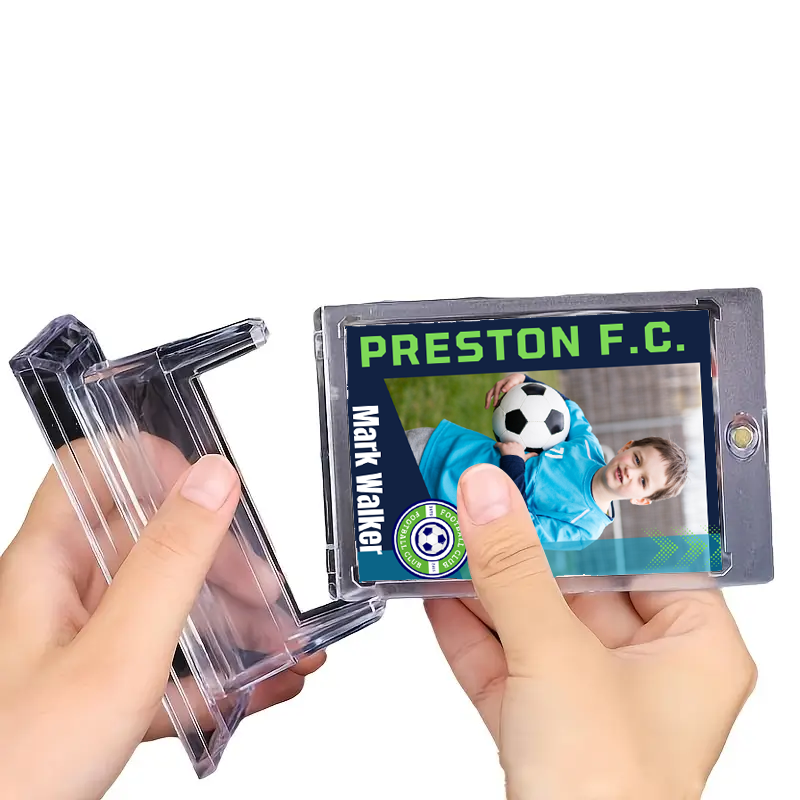 Soccer trading card of a player from Preston F.C. held by a person.